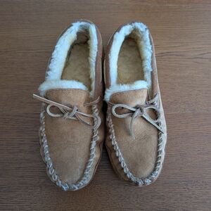 🔥L.L. Bean Wicked Good Slipper Brown Suede Moccasin Slippers Men's Size 9D